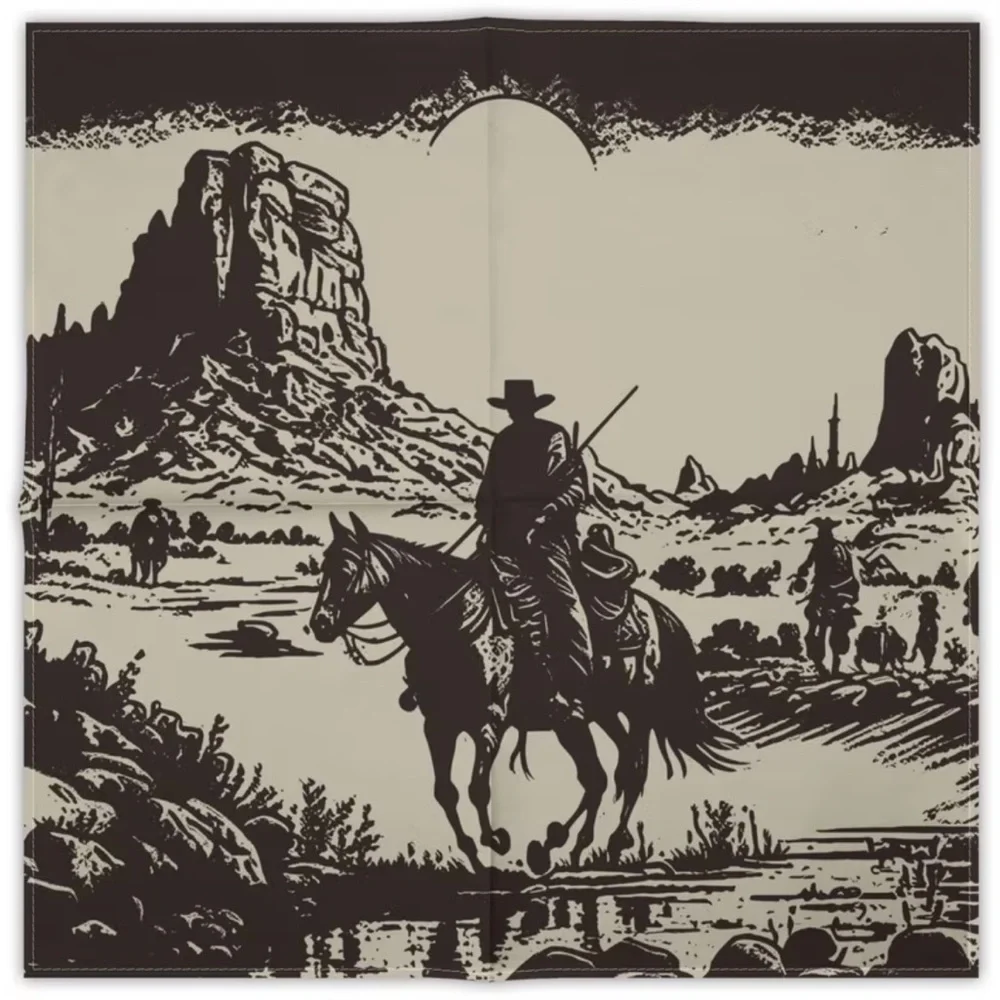 🐎 Western Desert Cowboy Scene Square Bandana Scarf